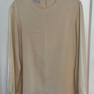 Vintage Burberrys Silk Blouse Cream Long Sleeve Minimalist Top Button Back